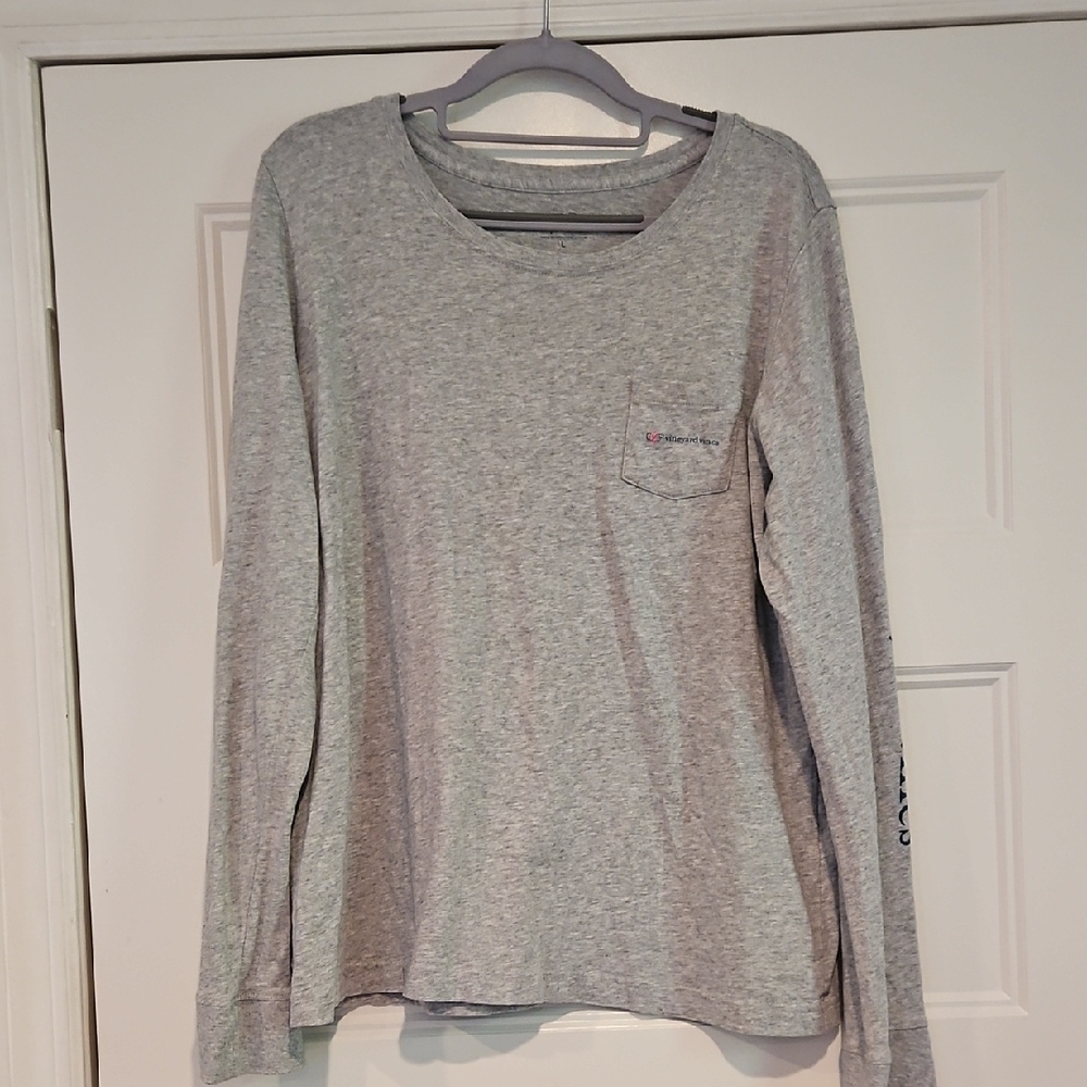 EUC Vineyard Vines Heather Gray Long Sleeve Pocket Tee L